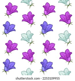 Bluebell flowers isolated on white background. Seamless pattern with flowers. Vector illustration.