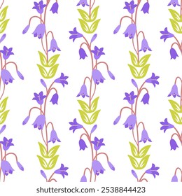 bluebell flowers seamless pattern with nature elements for fashion fabric wallpaper background print card wrapper cloth with its elegant ornate beautiful and stylish design. Vector and illustration.
