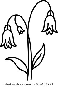 Bluebell in Outline with Small Bell-Shaped Flowers Vector | Elegant Floral Icon | Minimalist Botanical Design for Logos, Prints, and Decorative Elements