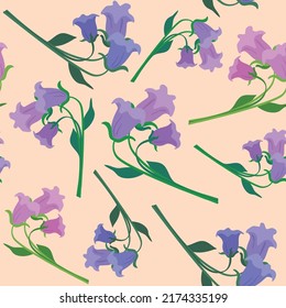 Bluebell seamless pattern. Hand drawn vector illustration. Suitable for web background, gift paper, fabric or textile.