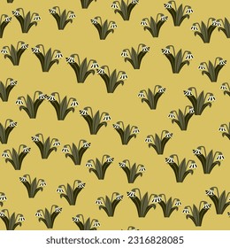 Bluebells und Blätter nahtloses Muster. Lilie botanische Tapete. Vintage Frühlingsblüte für den Stoffdruck, Wickelpapier, Deckel. Sommergartendesign. Vektorgrafik