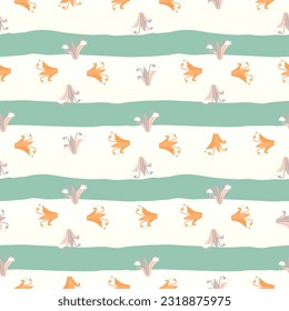 Bluebells and leaves seamless pattern. Lily botanical wallpaper. Vintage spring floral for textile print, wrapping paper, cover. Summer garden design. Vector illustration