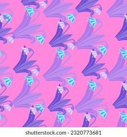 Bluebells and leaves seamless pattern. Lily botanical wallpaper. Vintage spring floral for textile print, wrapping paper, cover. Summer garden design. Vector illustration