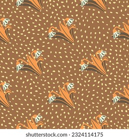 Bluebells and leaves seamless pattern. Lily botanical wallpaper. Vintage spring floral for textile print, wrapping paper, cover. Summer garden design. Vector illustration