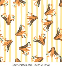 Bluebells and leaves seamless pattern. Lily botanical wallpaper. Vintage spring floral for textile print, wrapping paper, cover. Summer garden design.