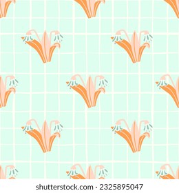Bluebells und Blätter nahtloses Muster. Lilie botanische Tapete. Vintage Frühlingsblüte für den Stoffdruck, Wickelpapier, Deckel. Sommergartendesign. Vektorgrafik