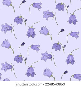 Bluebells seamless pattern. Floral background with bluebells, hand drawing.