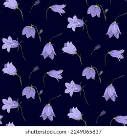 Bluebells seamless pattern. Floral background with bluebells, hand drawing.