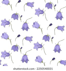Bluebells seamless pattern. Floral background with bluebells, hand drawing.