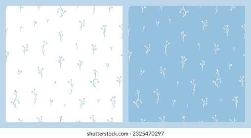 Bluebells. Two Vector Seamless Patterns. Small Flowers Background. Ditsy Floral Print