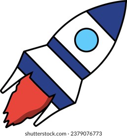 A blue-belted rocket is soaring into space