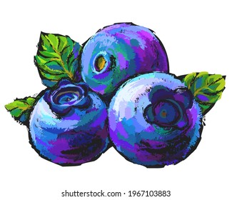 Blueberries. Abstract, multicolored image of wild blueberries in pastel style on a white background. Digital vector Graphics