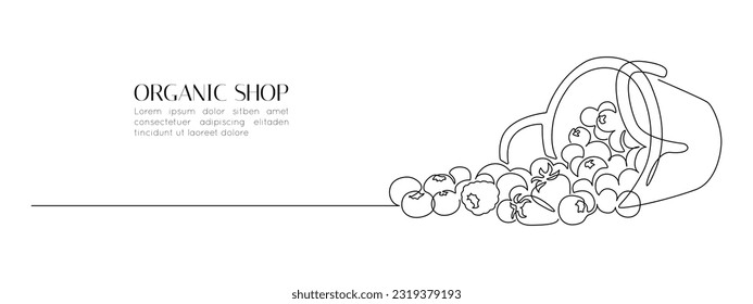 Arándanos y bayas en cesta en un plano continuo. Frutas y fresas en un estilo lineal sencillo. Etiqueta para el banner de mermelada y yogur de trazo editable. Ilustración del vector Doodle