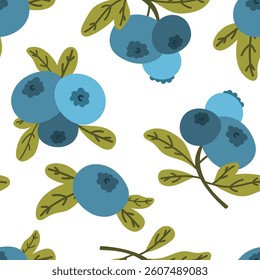 blueberries or bilberries seamless pattern. fresh edible berries, healthy nutrition, forest berries