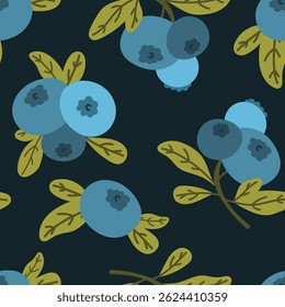 blueberries or bilberries seamless pattern. fresh edible berries, healthy nutrition, forest berries