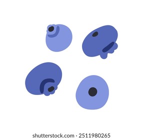 Blueberries, bilberries set. Fresh blue berries, natural organic forest fruits. Healthy snack. Vitamin food, summer eating. Whortleberries set. Flat vector illustration isolated on white background