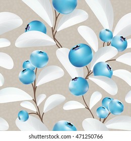 Blueberries. Blue berries pattern. Big crop. Garden plants. Leaves on the branch. Sweet berry. Vector plant. Botany. Bunch of berries.