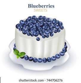 Blueberries cake Realistic Vector illustration on white backgrounds