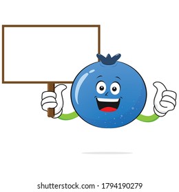 The Blueberries character holds a whiteboard on a white background - vector