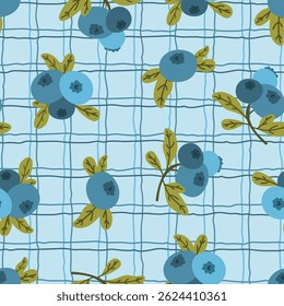 blueberries, blueberries checkered seamless pattern. fresh edible berries, forest berries texture