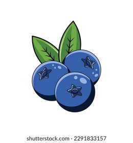 Blueberries colored clipart icon isolated on white background. Beautiful summer fruits for healthy lifestyle. Organic fruit. Cartoon style. Vector illustration for any design.