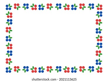 Blueberries and cranberries pattern frame. Colorful design. Vector illustration. 