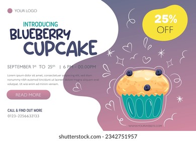 Blueberries cupcake banner illustration template