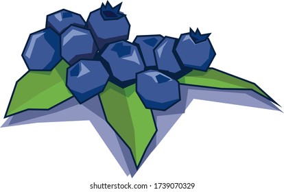 Blueberries drawn in vector with geometric shapes colored in flat colors. Vector drawing of fruit with fields of flat and geometric colors.