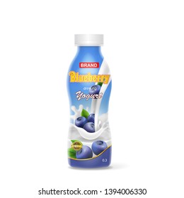 Blueberries drinking yogurt bottle. Realistic vector