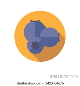 Blueberries flat design round icon. Color symbol of fresh fruit and helathy eating. Long shadow vector illustration in a circle isolated on white background.