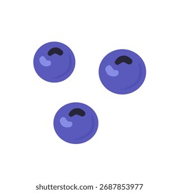 Blueberries in flat vector style with minimal detail and deep blue tones, suitable for healthy food packaging, fruit pattern design, and breakfast graphics.