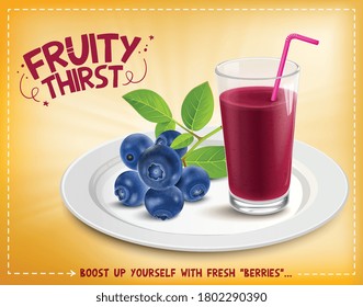 Blueberries fruit and blueberries smoothie vector illustration