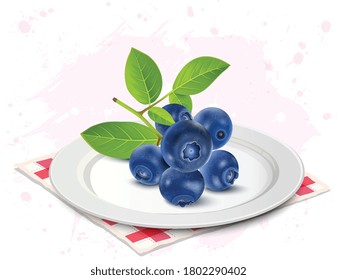 ilustración vectorial de bayas azules con hoja de bayas
