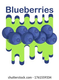 
Blueberries with green leaves. Ripe fruits are full of nutrients and vitamins, a juicy fresh culinary ingredient. Vector flat illustration of healthy natural food, a symbol of organic farming