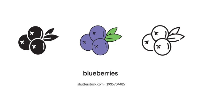 Diseño de iconos de Blueberries. Icono de arándanos en silueta, coloreado y lineal. Ilustración vectorial de línea de iconos Blueberries aislada en un fondo limpio para el diseño del logotipo de la aplicación web móvil.