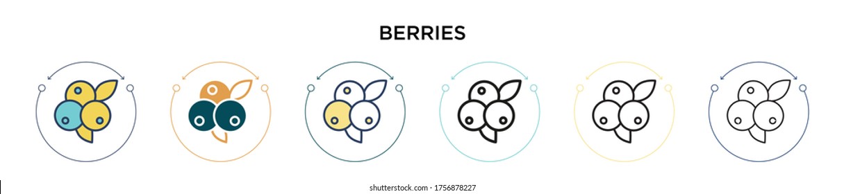 Blueberries Icon in gefüllter, dünner Linie, Umriss- und Strichform. Vektorgrafik von zwei farbigen und schwarzen Blaubeeren-Vektorgrafiken-Designs kann für mobile, i, web-basierte