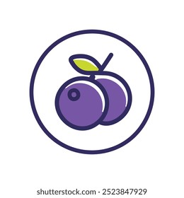 Blueberries icon. Blueberries icon, a pair of blueberries with a single leaf, vector illustration for branding and design.