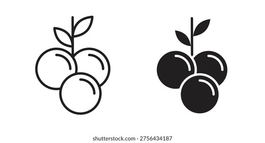 Blueberries icon set in flat and line style vectors