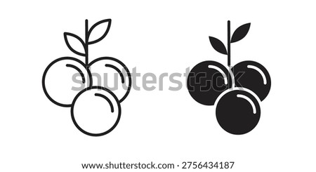 Blueberries icon set in flat and line style vectors