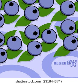 Blueberries with leaves and bold text on light purple background to celebrate National Blueberry Day on July 8