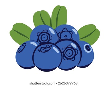 Blueberries and leaves icon. Flat vector berry icon isolated on white background for printing on fabric, labels and for web pages..