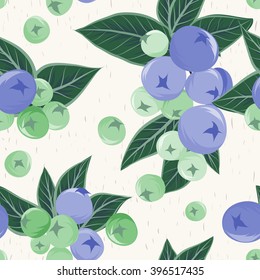 Blueberries and leaves seamless pattern on white background