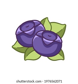 Blueberries with leaves vector clip art cartoon illustration