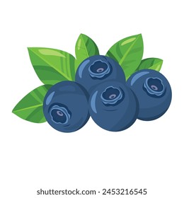 Blueberries with leaves. Vector illustration isolated on a white background.