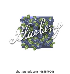 blueberries lettering on berry background
