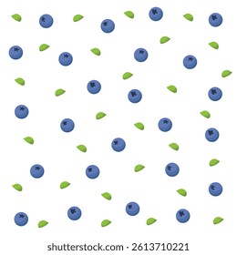 Blueberries seamless pattern. Berries with leaves background. Original simple flat illustration. Flat cartoon style.