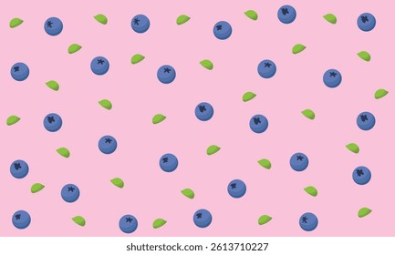 Blueberries seamless pattern. Berries with leaves background. Original simple flat illustration. Flat cartoon style.