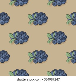 Blueberries seamless pattern, hand drawn, vector illustration