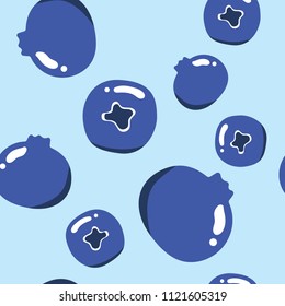 blueberries seamless pattern on blue background