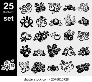 Blueberries set. Collection icon blueberries. Vector